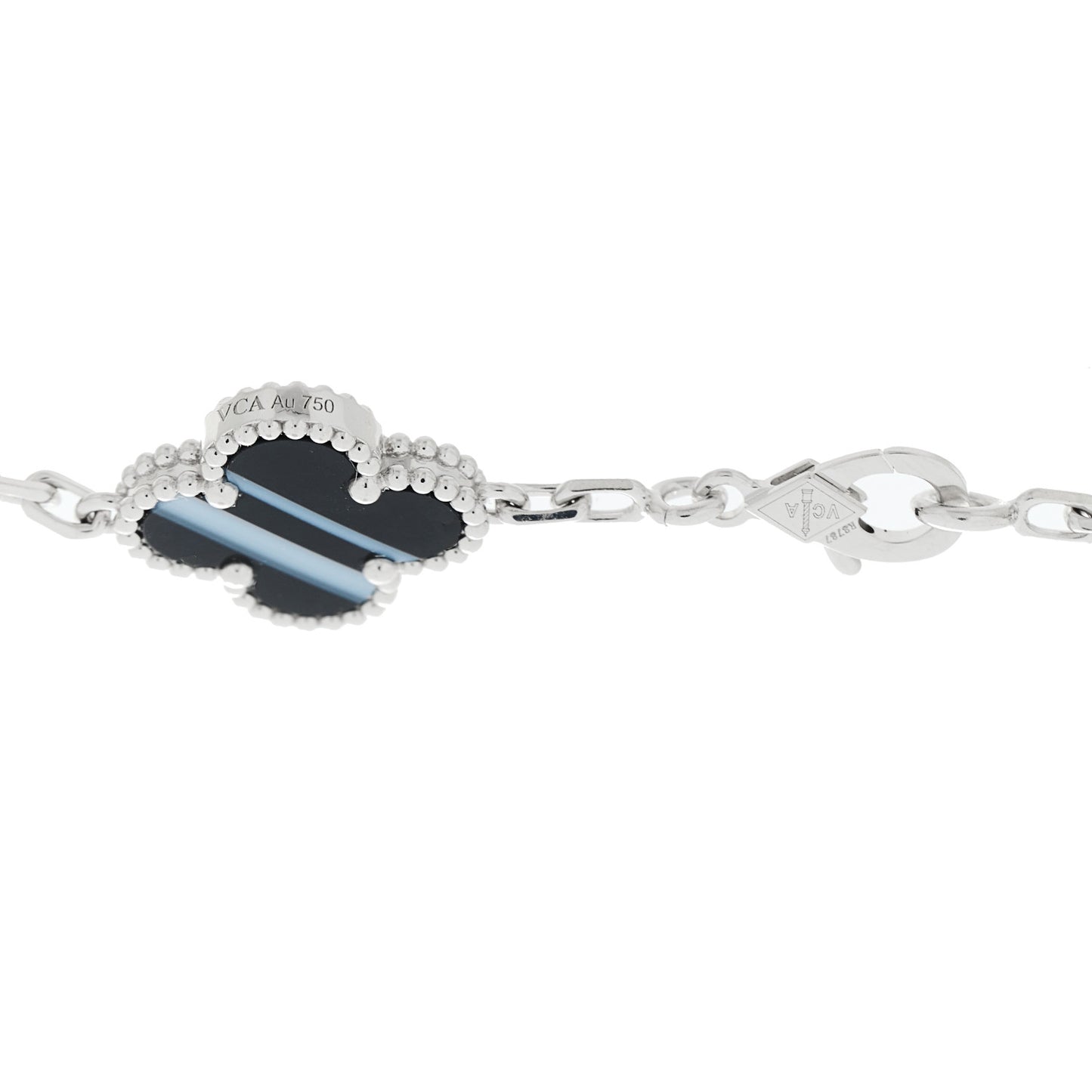 18K White Gold Veined Black Onyx 5 Motifs Vintage Alhambra Bracelet