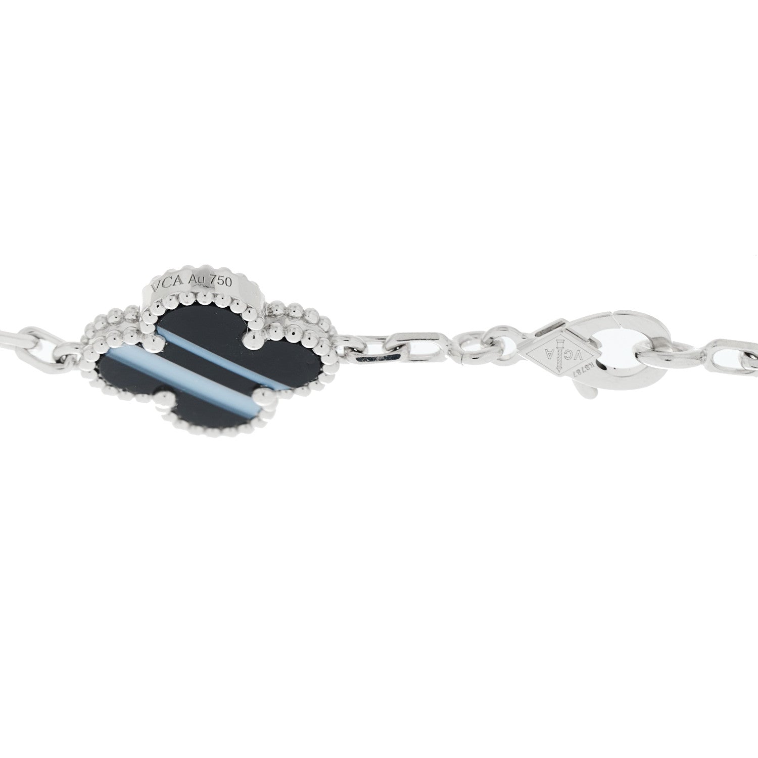 Van Cleef & Arpels 18K White Gold Veined Black Onyx 5 Motifs Vintage Alhambra Bracelet 4 of 5