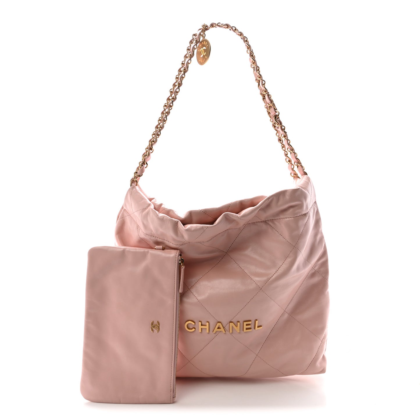 Shiny Calfskin Quilted Small Chanel 22 Light Pink