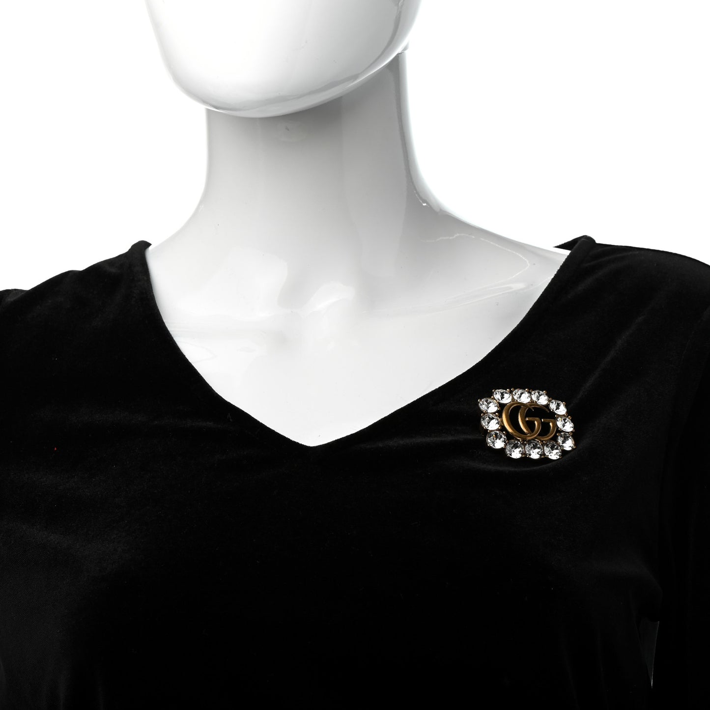 Metal Crystal Double G Brooch Aged Gold