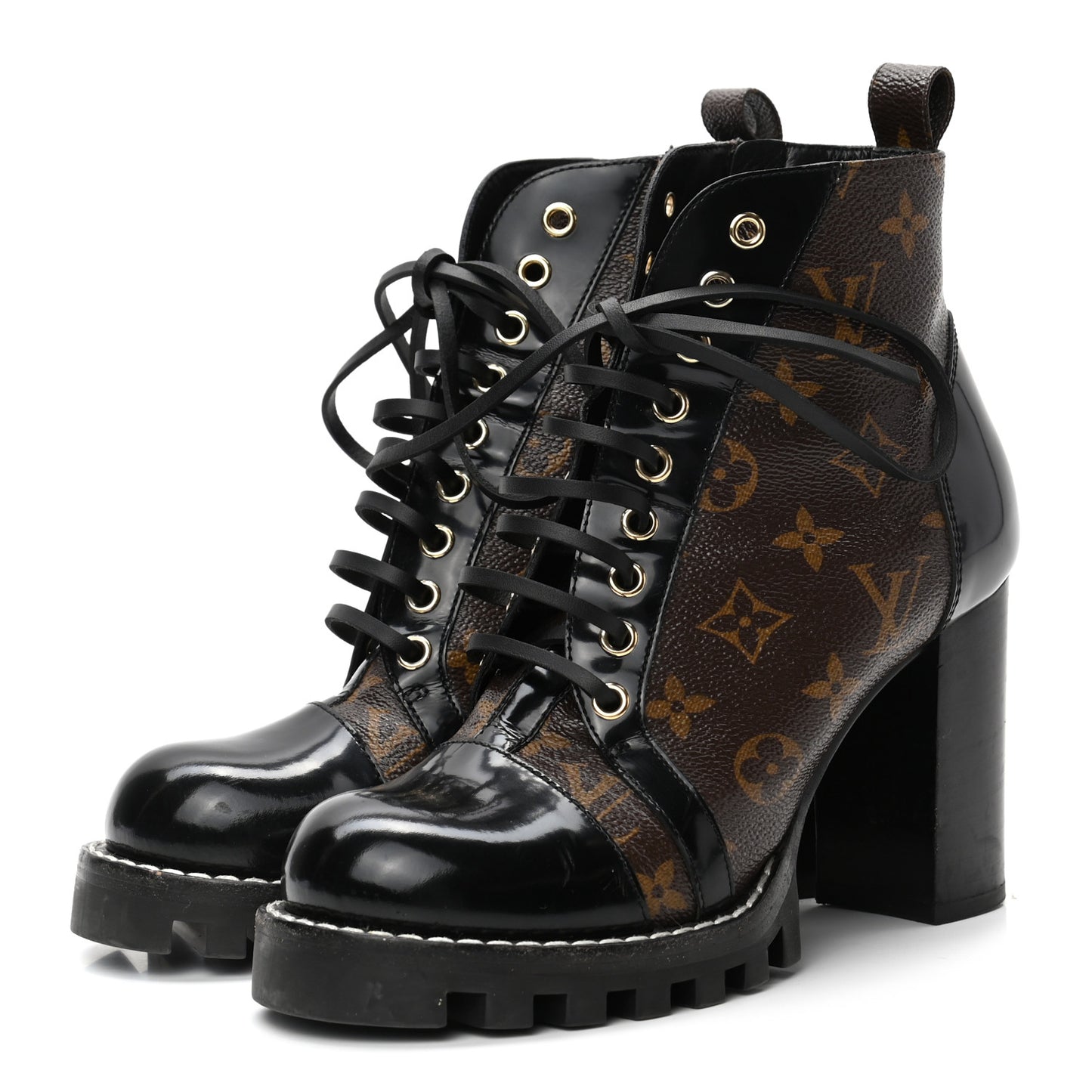 Patent Calfskin Monogram Star Trail Ankle Boots 38 Black