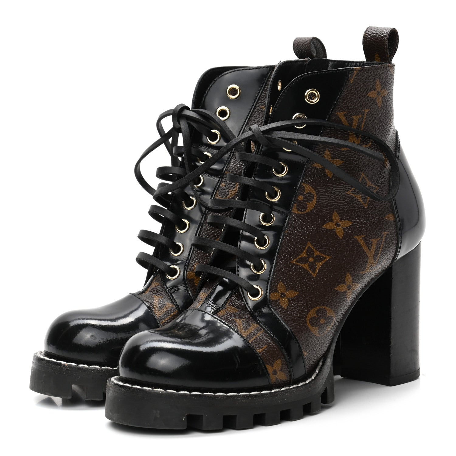 Louis Vuitton Patent Calfskin Monogram Star Trail Ankle Boots 38 Black 3 of 10