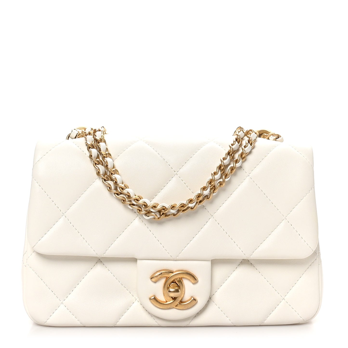 Lambskin Quilted Pearl Small Flap White