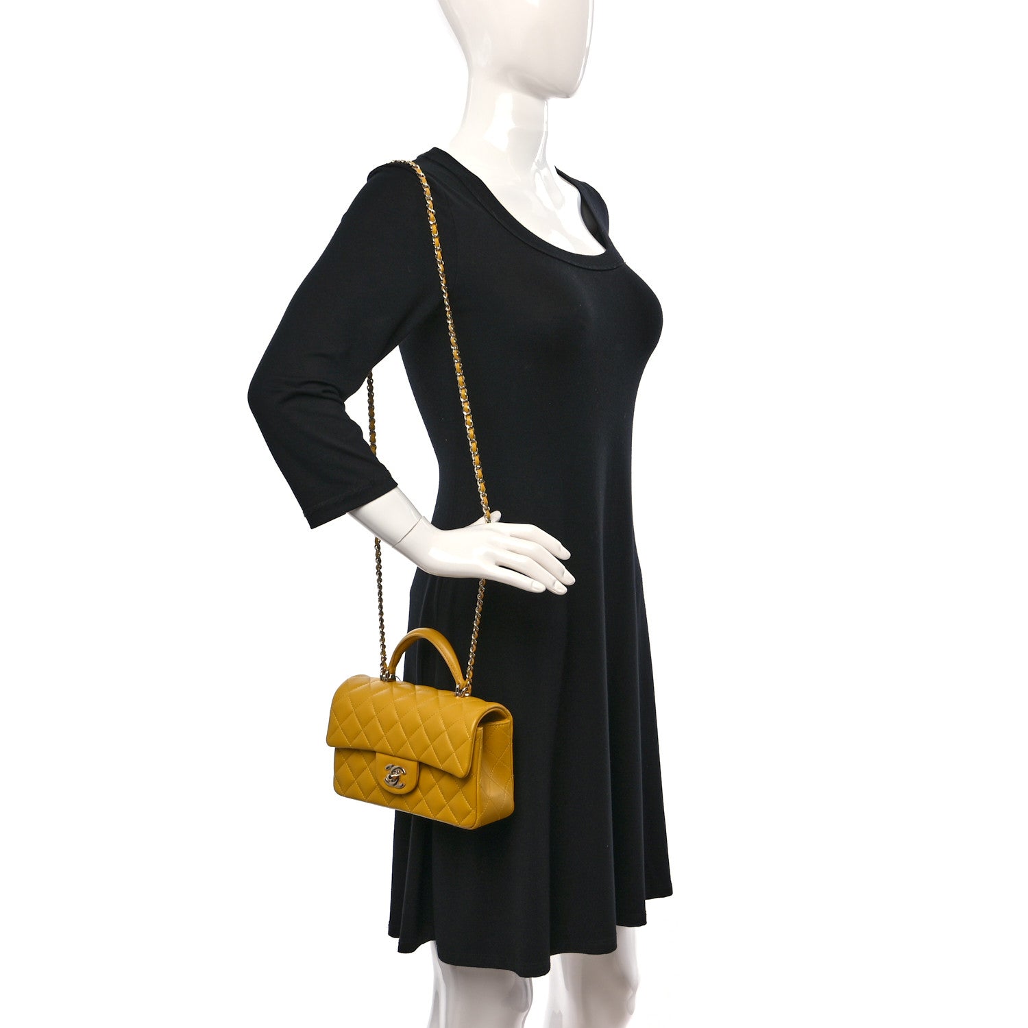 Chanel Lambskin Quilted Mini Top Handle Rectangular Flap Yellow 2 of 10