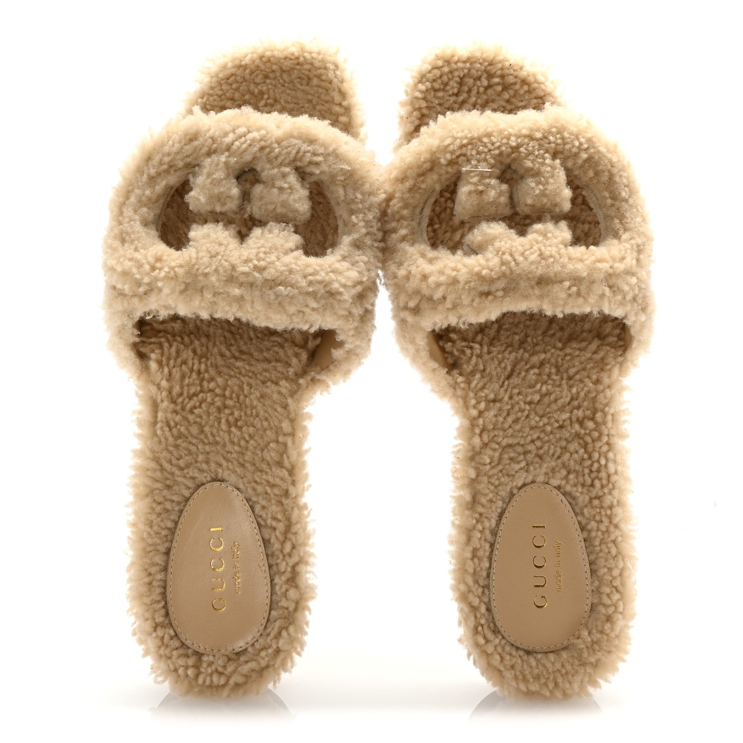 Gucci Shearling Interlocking G Cut Out Slide Sandals 37