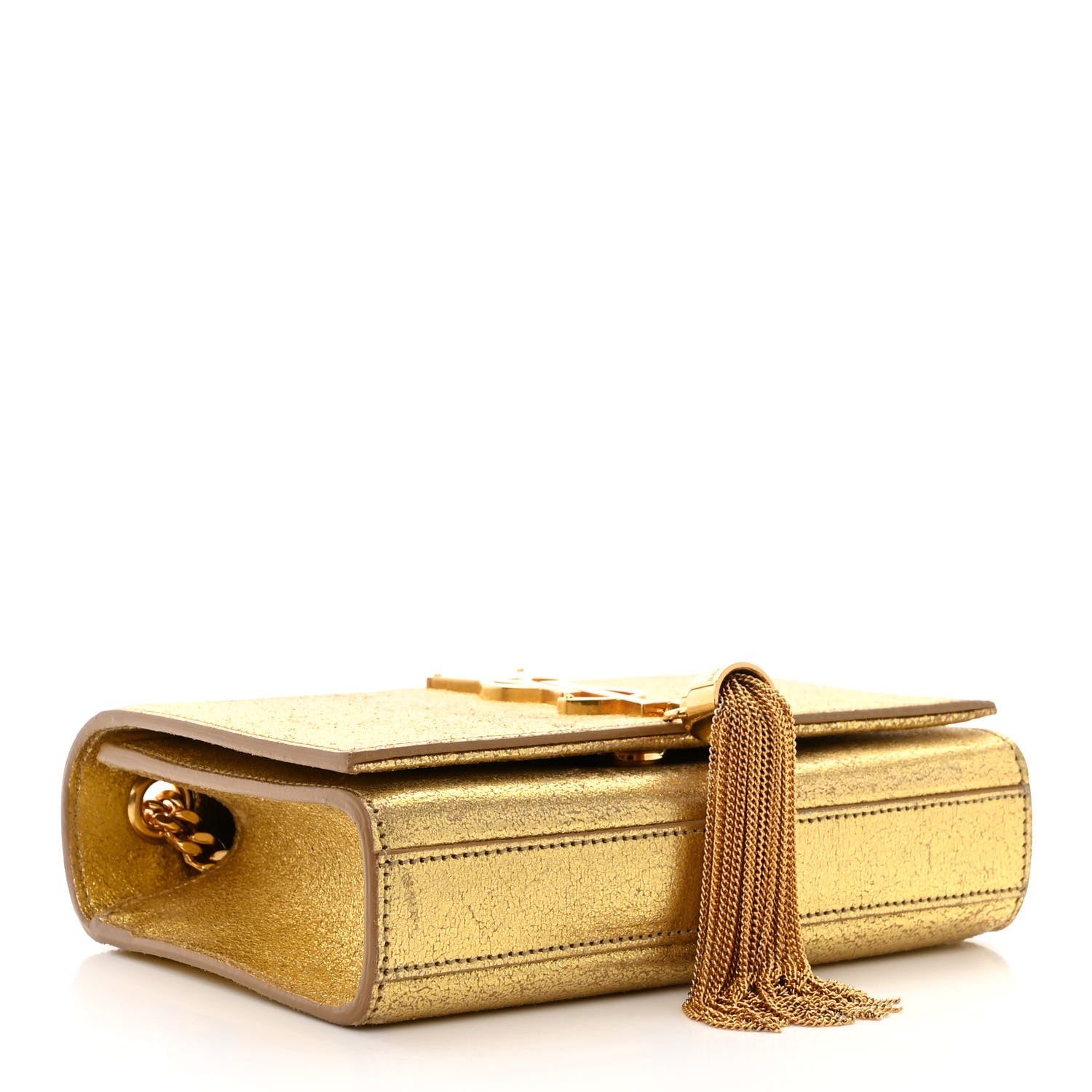 Saint Laurent Metallic Calfskin Small Classic Monogram Kate Tassel Satchel Gold 4 of 12