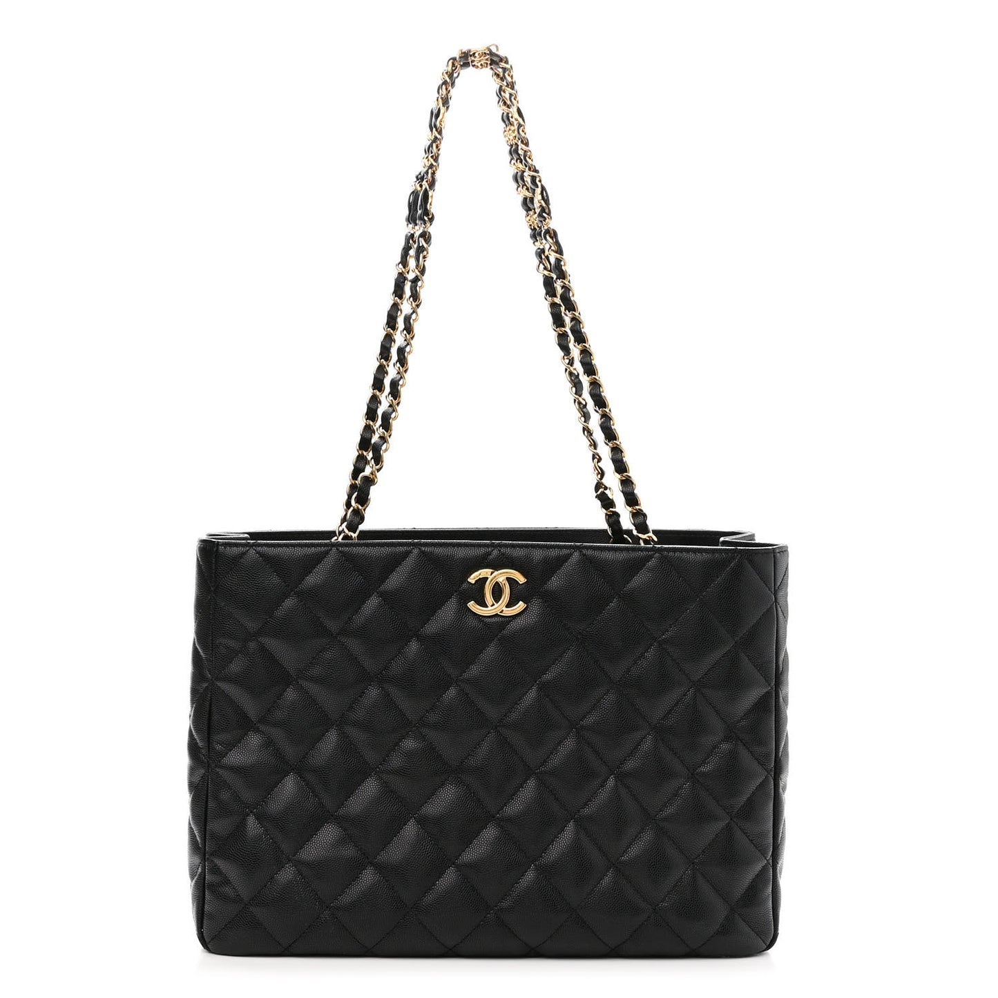 Caviar Quilted Small Shopping Tote Black