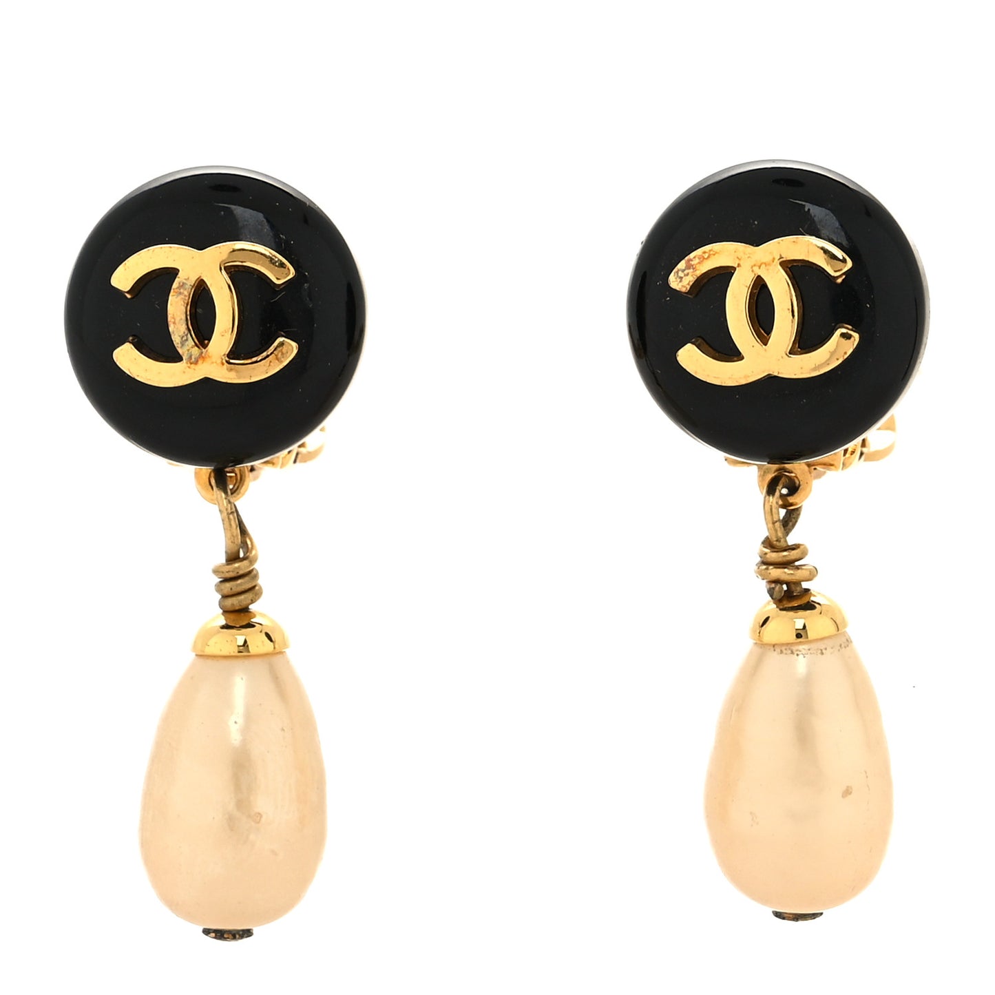 Resin Pearl CC Drop Clip On Earrings Gold Black White