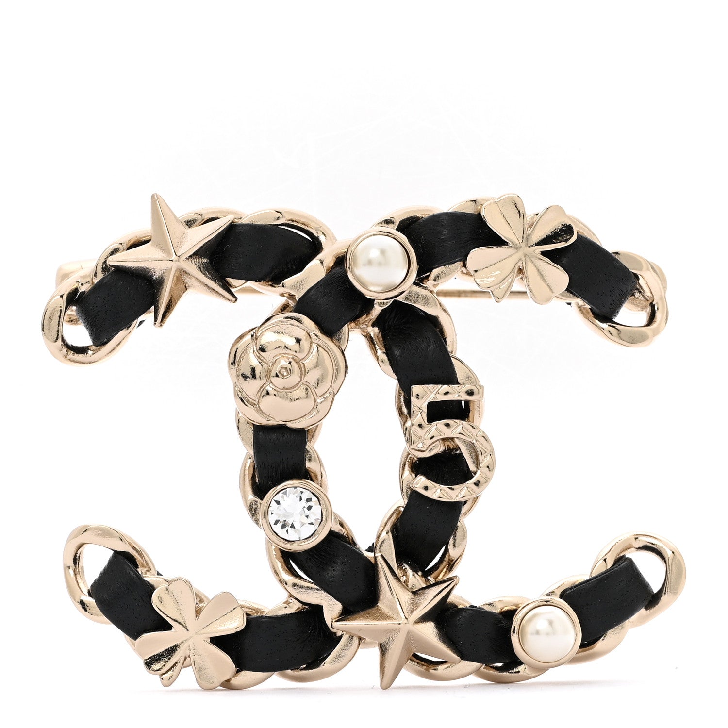 Chanel Lambskin Pearl Strass Sergeant Chanel Brooch Black Gold 1 of 4