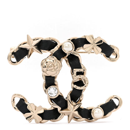Chanel Lambskin Pearl Strass Sergeant Chanel Brooch Black Gold 1 of 4