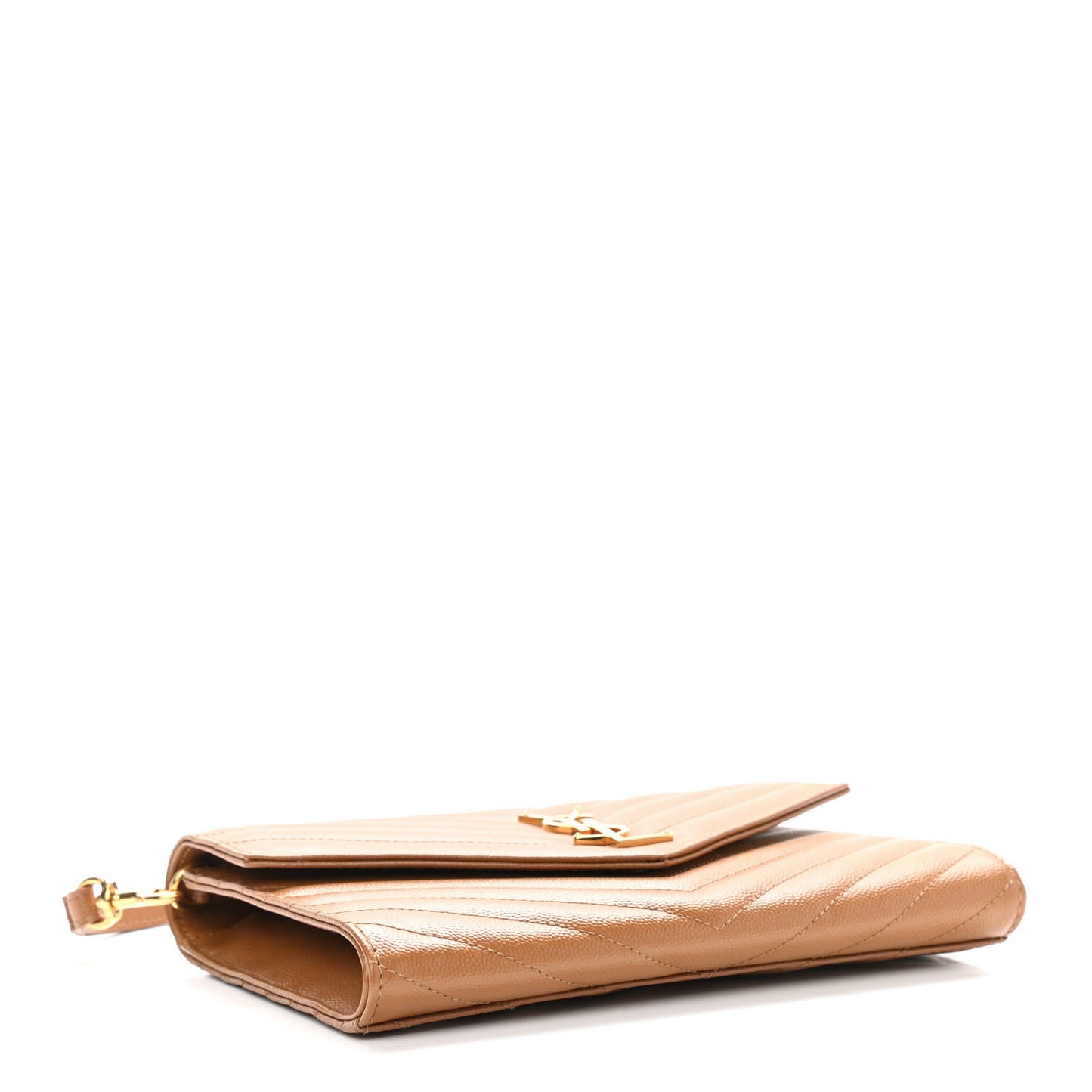 Grain De Poudre Matelasse Chevron Monogram Cassandre Flap Pouch Natural Dark