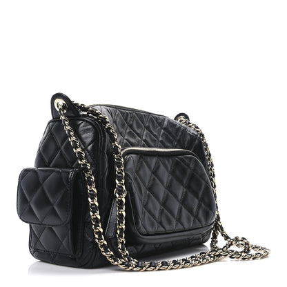 Chanel Shiny Crumpled Lambskin Quilted Medium Preppy Pocket Camera Case Black 3 of 10