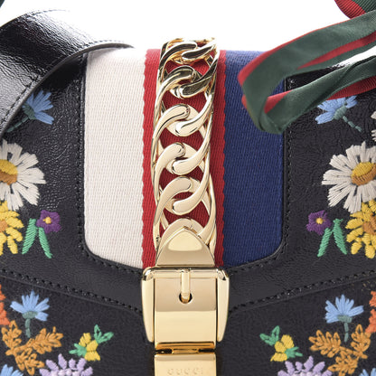 Gucci Calfskin Embroidered Small Sylvie Shoulder Bag Black 10 of 10