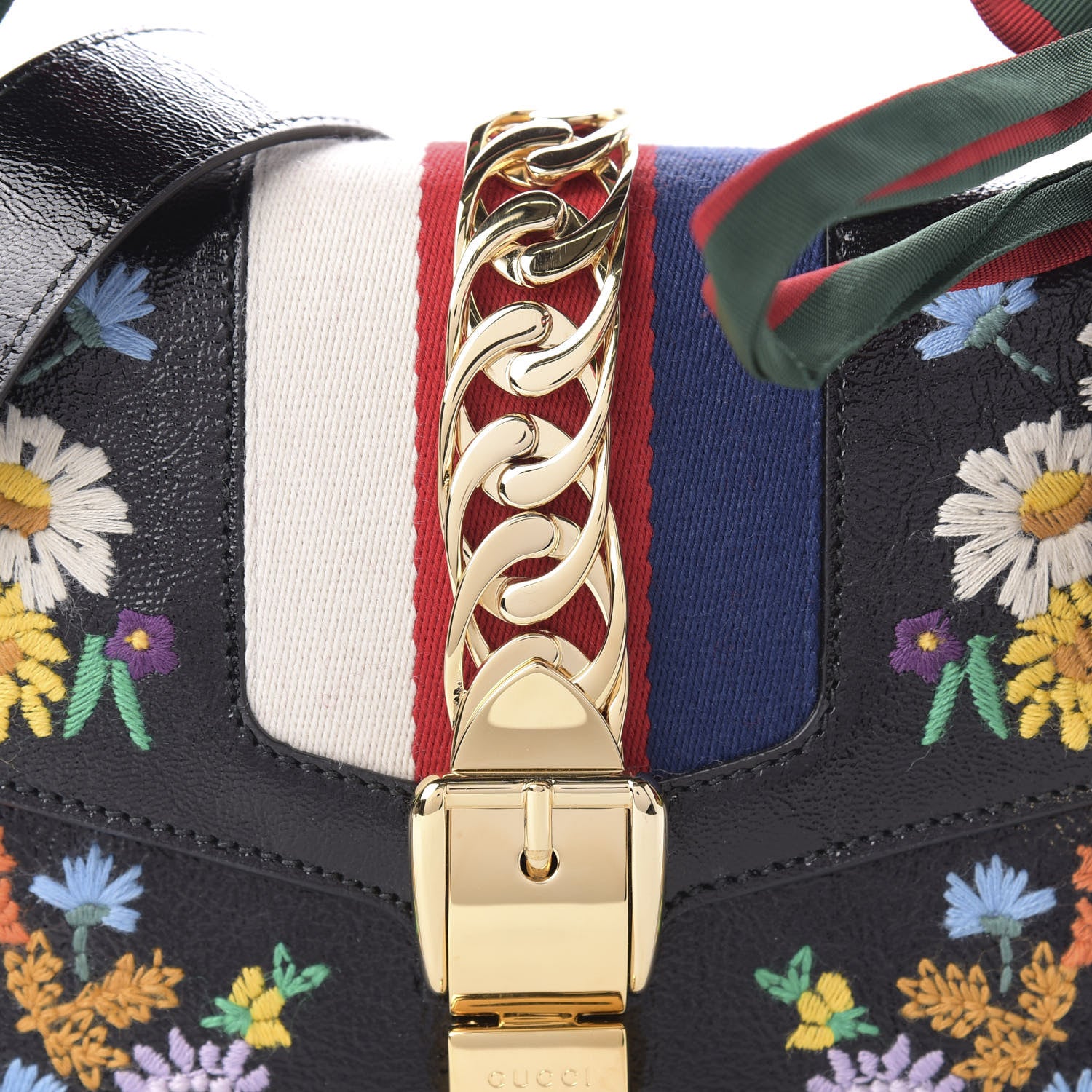 Gucci Calfskin Embroidered Small Sylvie Shoulder Bag Black 10 of 10