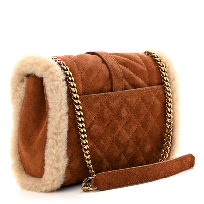 Saint Laurent Nubuck Shearling Mixed Matelasse Triquilt Small Monogram Satchel Ivory Natural Tan 3 of 11