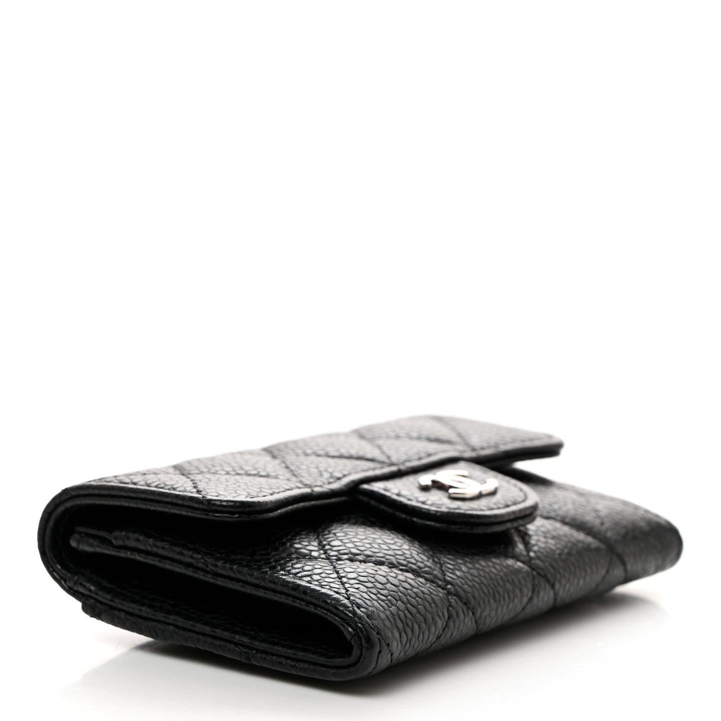 Caviar Quilted Flap Card Holder Wallet Black