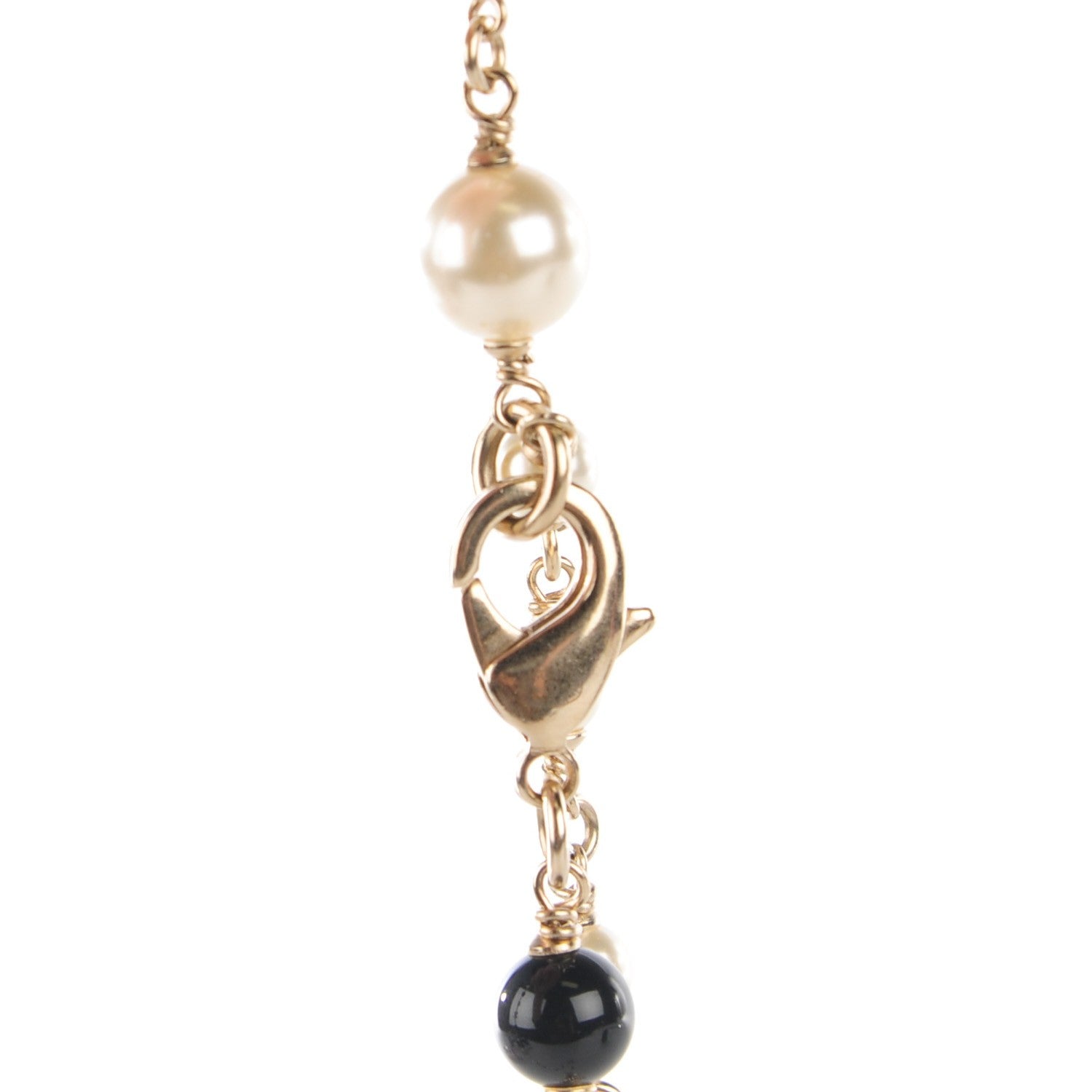 Chanel Pearl Crystal Bow CC Necklace Gold 4 of 5