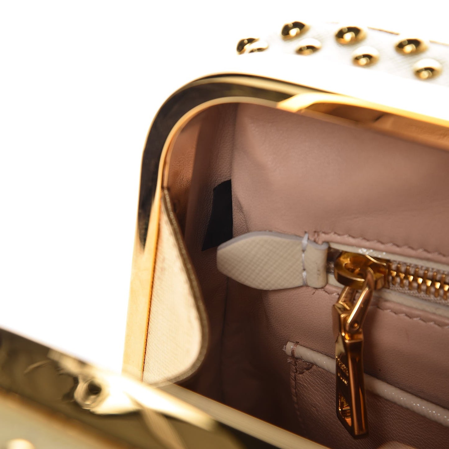 Saffiano Vernice Crystal Pyramid Bag Platino
