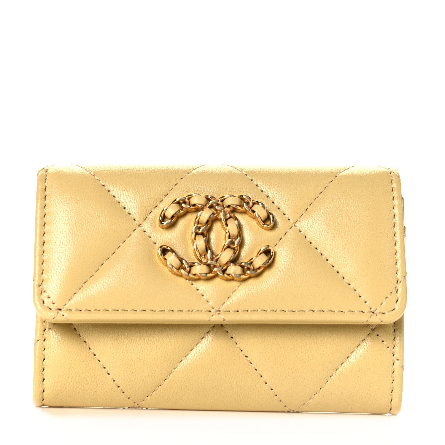 Chanel Lambskin Quilted Chanel 19 Flap Card Holder Yellow 1 of 10