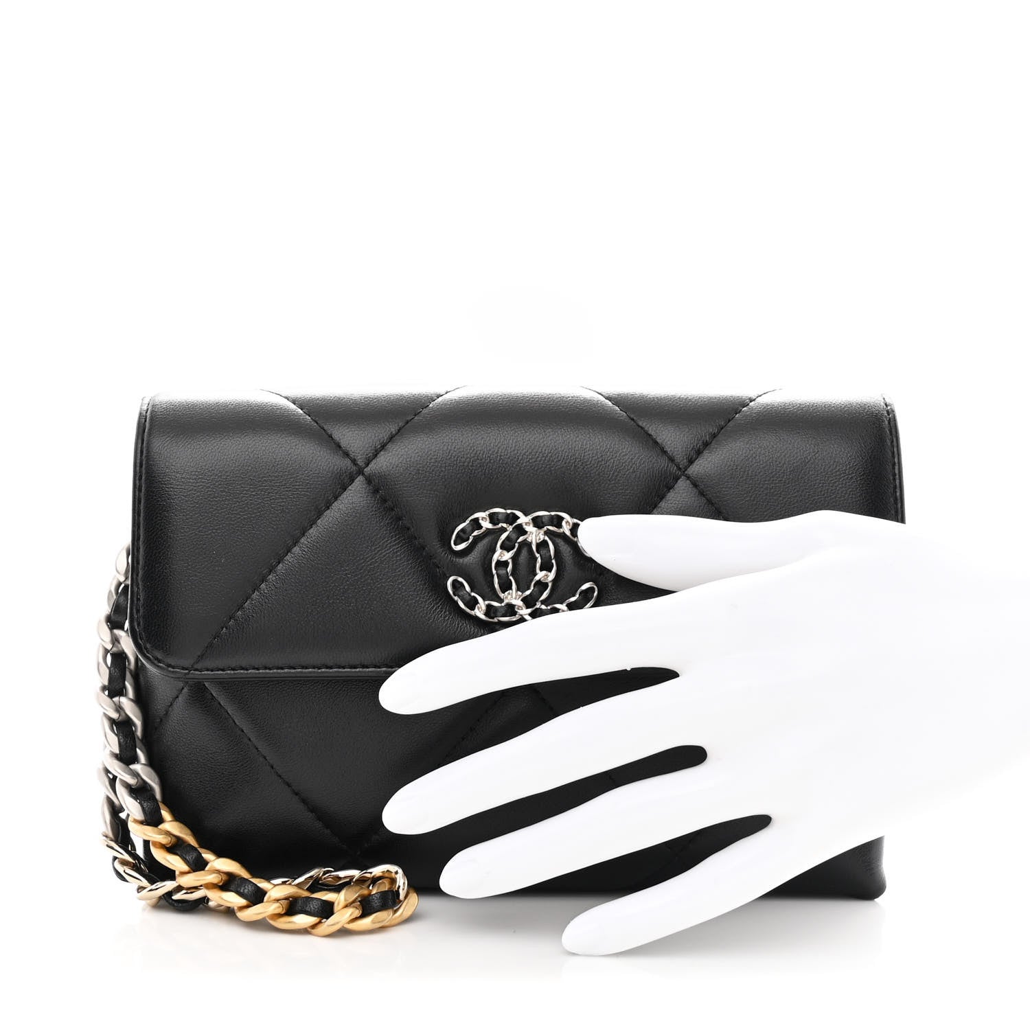 Chanel Lambskin Quilted Chanel 19 Flap Clutch Black 2 of 11