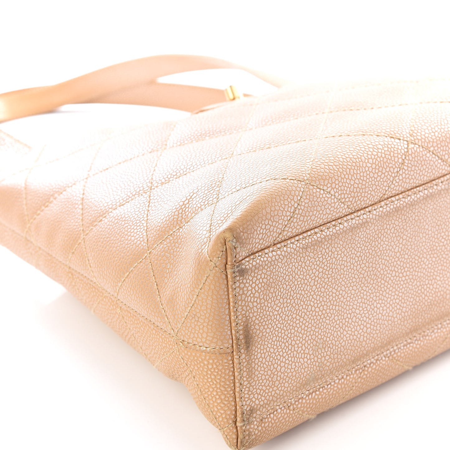 Metallic Caviar Quilted Shoulder Bag Beige
