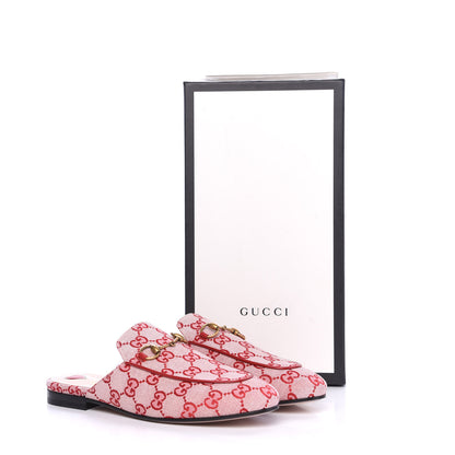 Gucci Canvas GG Monogram Horsebit Womens Princetown Slippers 38 Gardenia Hibiscus Red 9 of 9