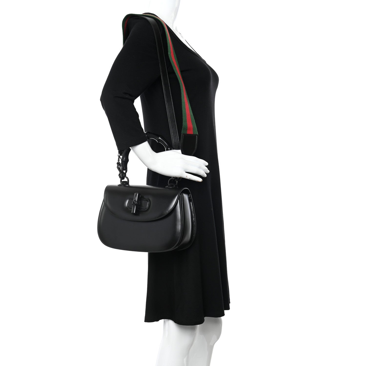 Gucci Boarded Dyana Lux Calfskin Web Monochrome Medium Bamboo 1947 Top Handle Bag Black 2 of 12