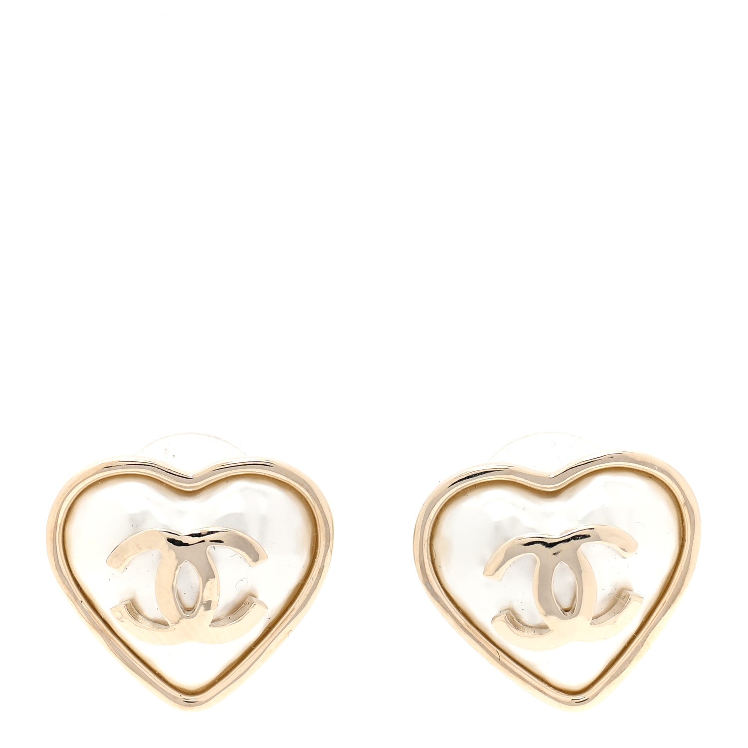 Chanel Pearl CC Heart Earrings Gold 1 of 4