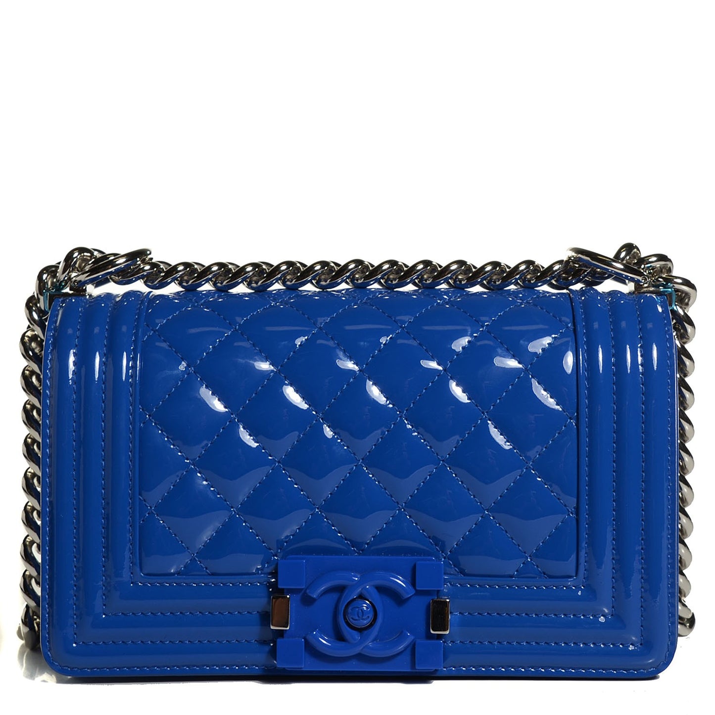 Patent Calfskin Small Boy Flap Plexiglass Bright Blue