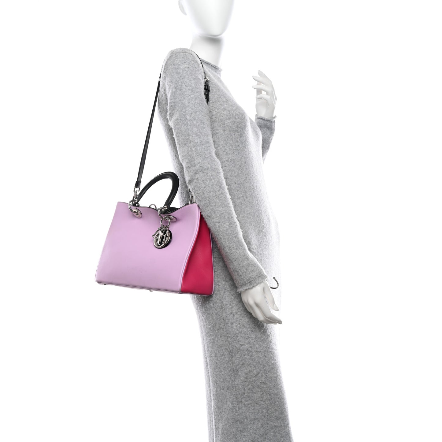 Smooth Calfskin Medium Diorissimo Tote Pink Fuchsia Black