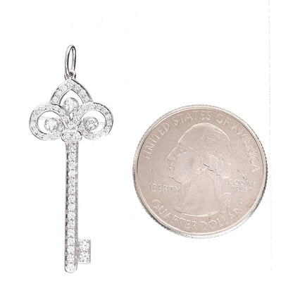 Tiffany Platinum Diamond .41ct Fleur De Lis Key Pendant 2 of 4