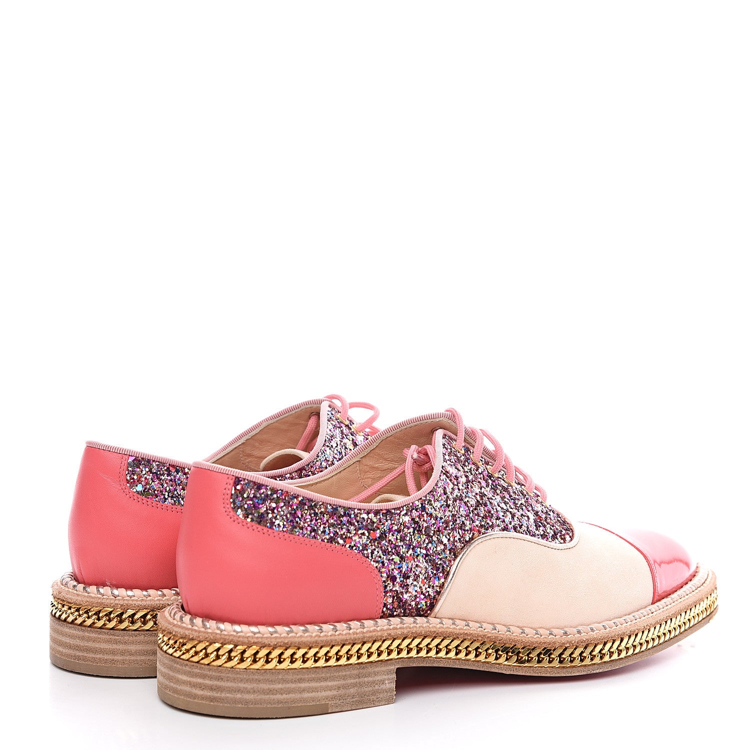 Christian Louboutin Patent Calfskin Glitter Chain Trim Womens Latcho Oxfords 36.5 Poudre 4 of 7