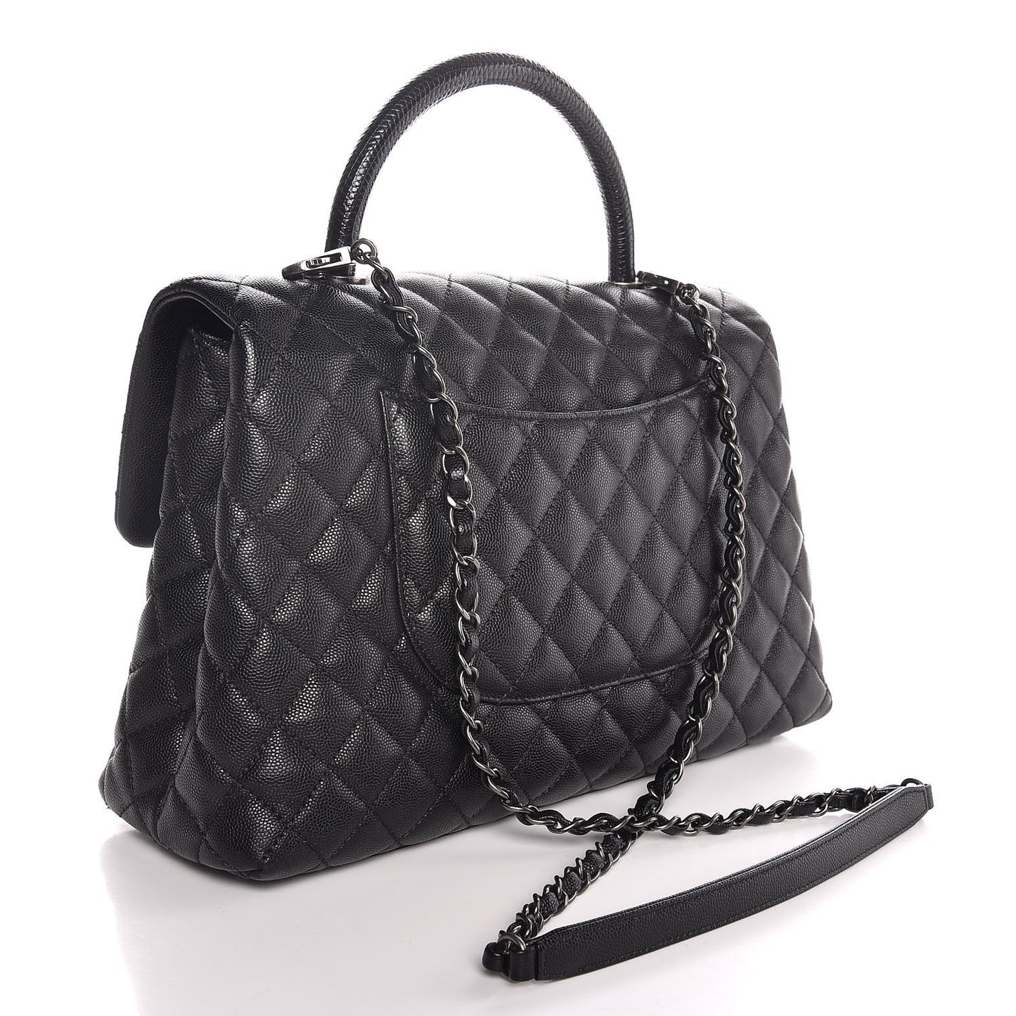 Caviar Lizard Quilted Medium Coco Handle Flap Black