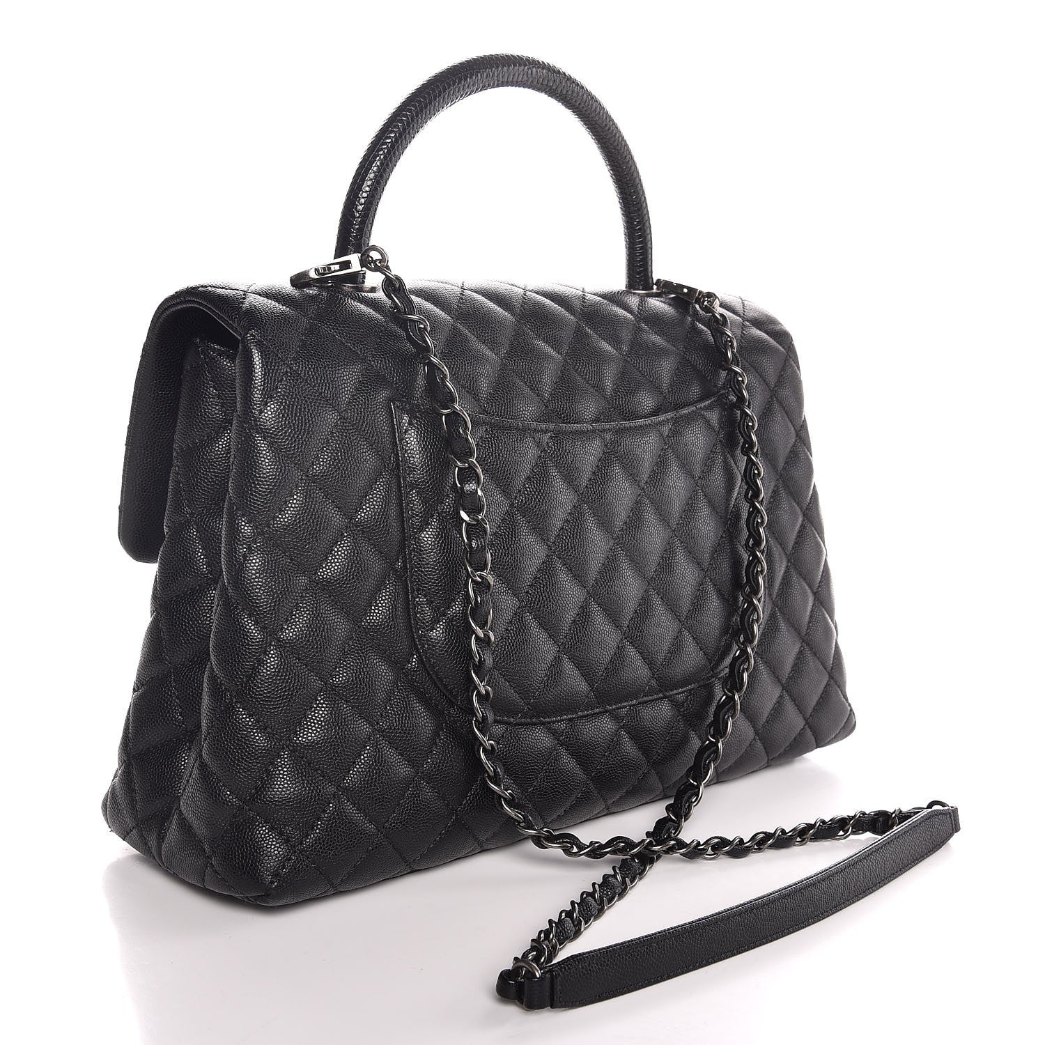 Chanel Caviar Lizard Quilted Medium Coco Handle Flap Black 4 of 8