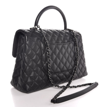Chanel Caviar Lizard Quilted Medium Coco Handle Flap Black 4 of 8