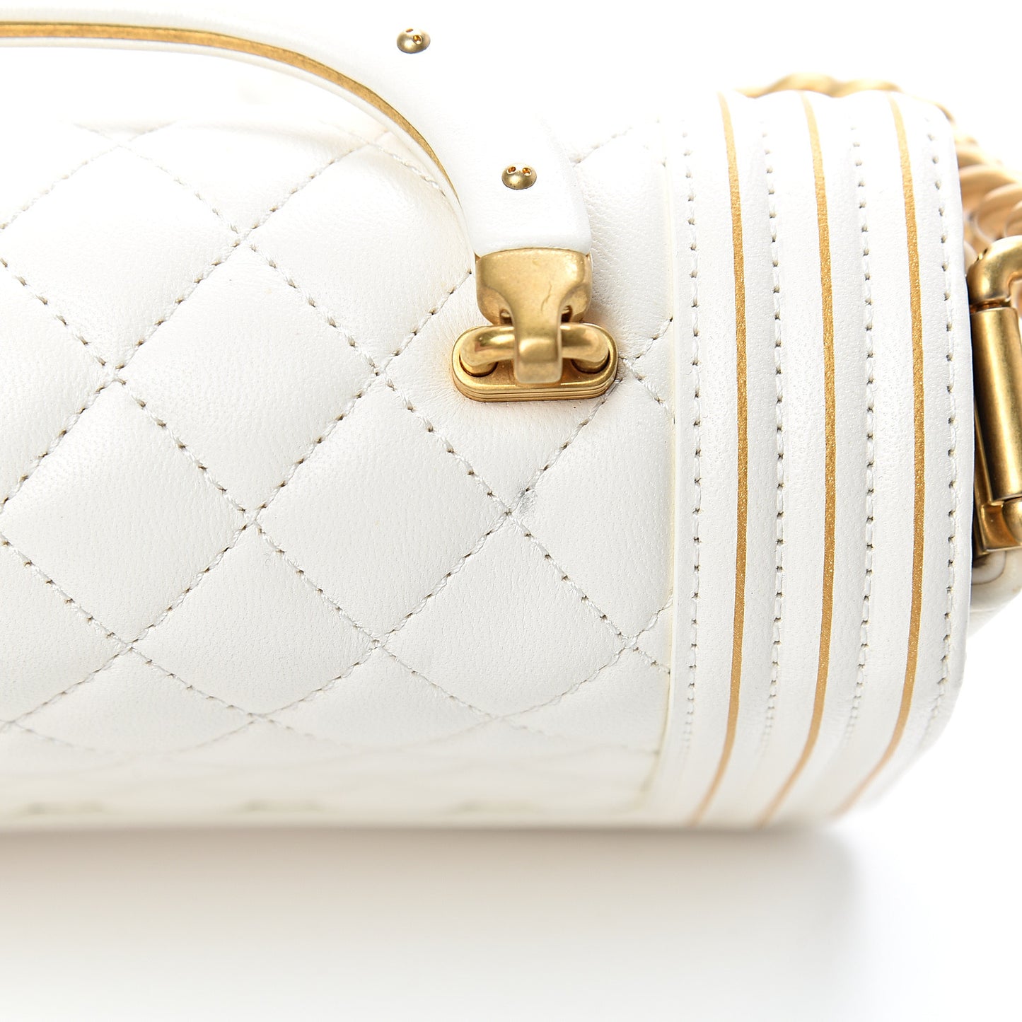 Lambskin Quilted Small Boy Studded Handle Flap White