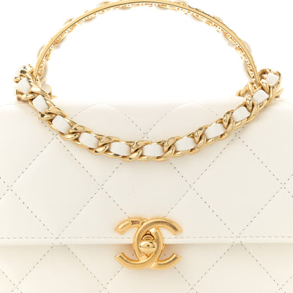 Chanel Shiny Calfskin Quilted Small Metal Top Handle Flap White 8 of 11