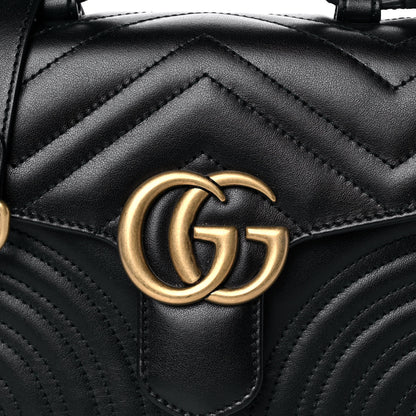Gucci Calfskin Matelasse Mini GG Marmont Top Handle Shoulder Bag Black 9 of 11