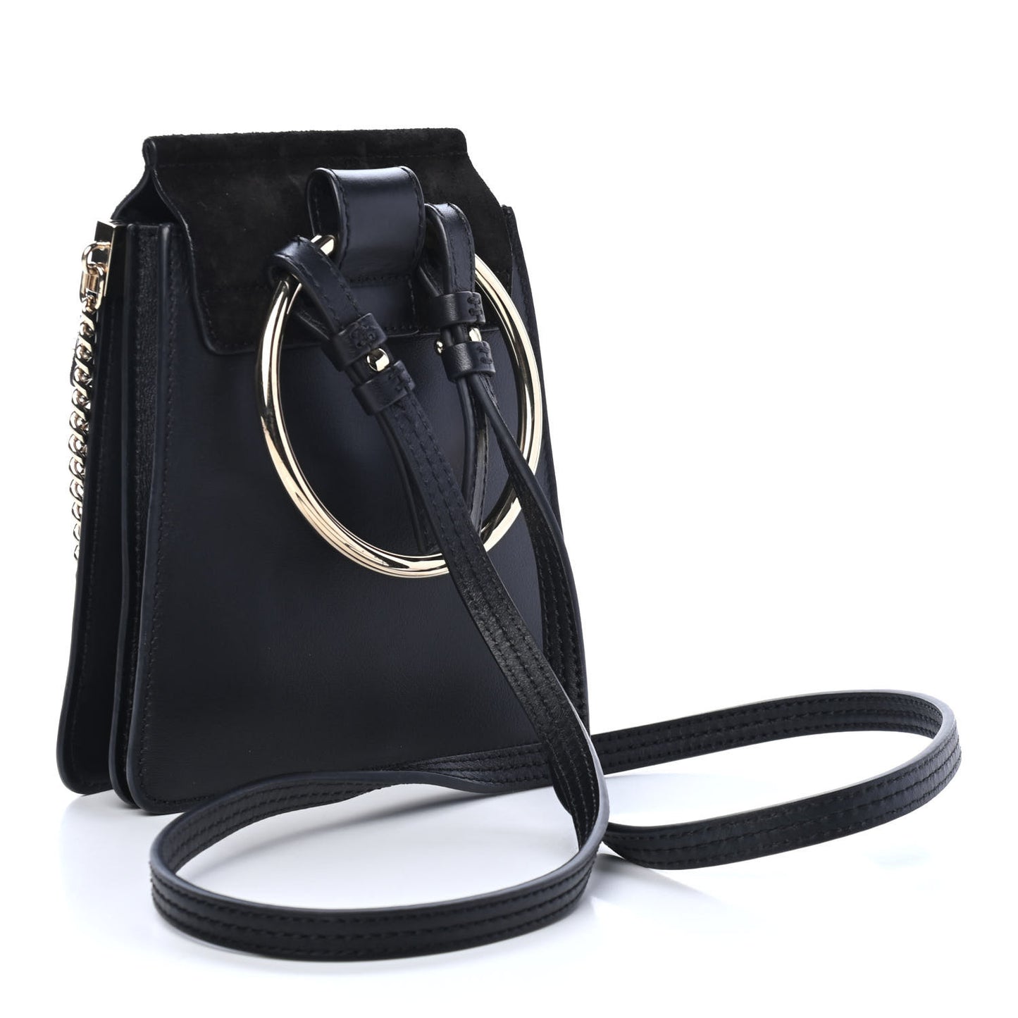 Suede Calfskin Mini Faye Bracelet Bag Black