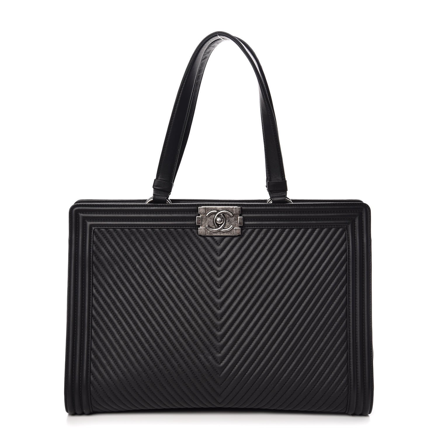 Chanel Calfskin Chevron Quilted Boy Shopping Tote Black 1 of 7