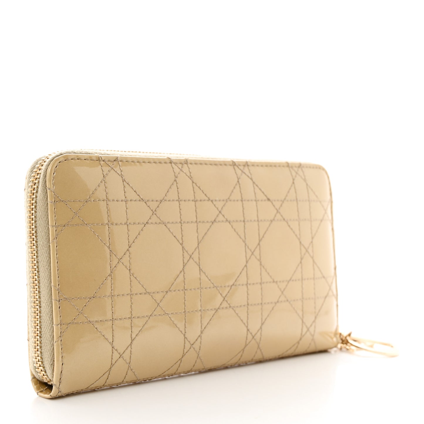 Patent Cannage Lady Dior Continental Zip Wallet Beige