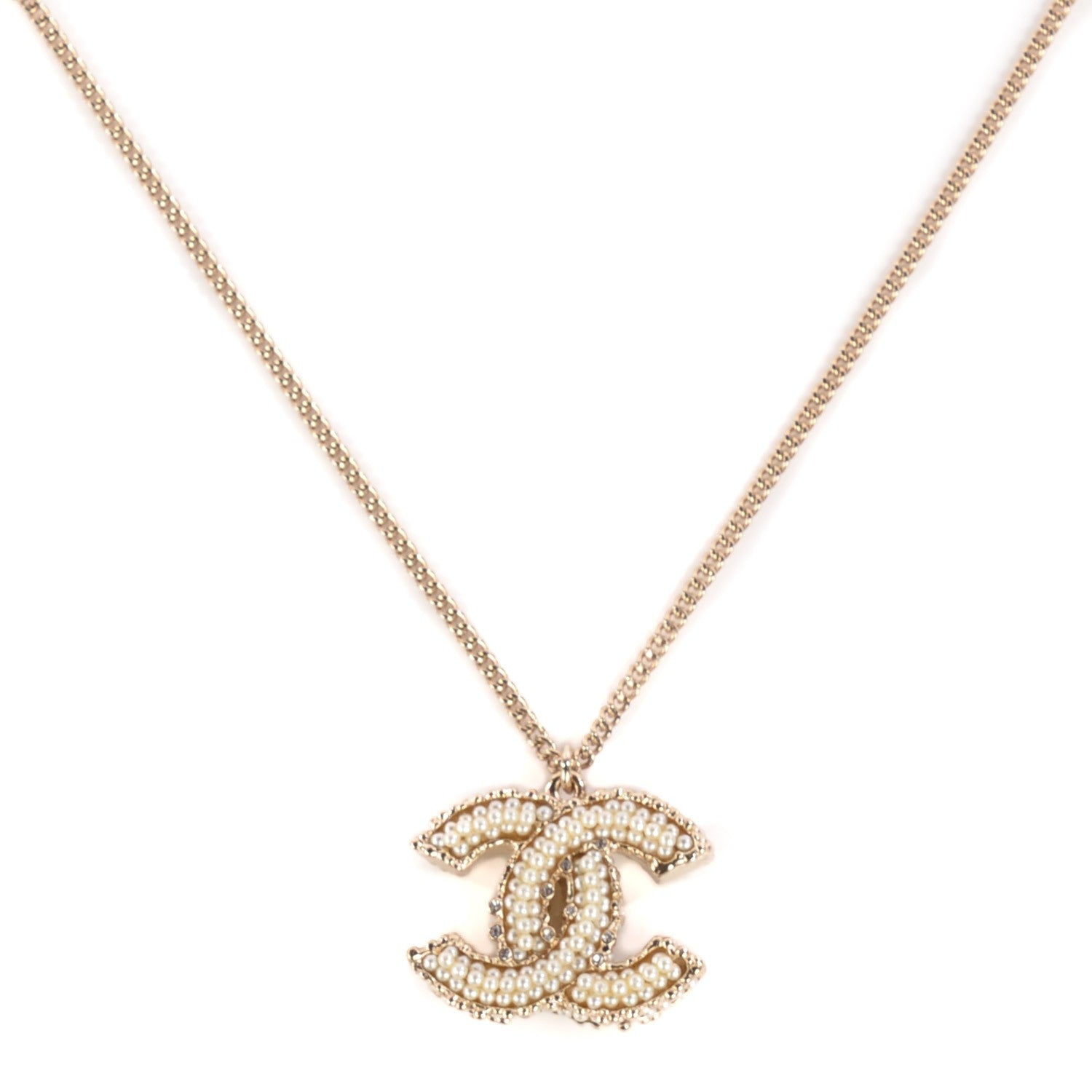 Chanel Pearl CC Pendant Necklace Gold 1 of 7