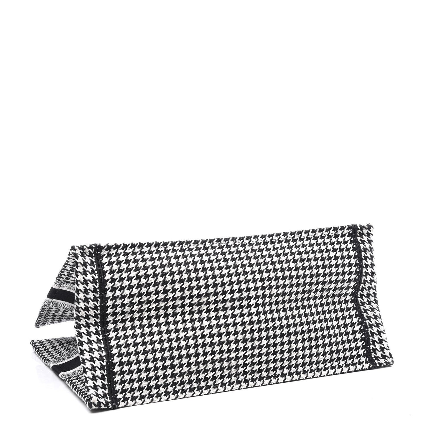 Canvas Houndstooth Embroidered Medium Book Tote Black White