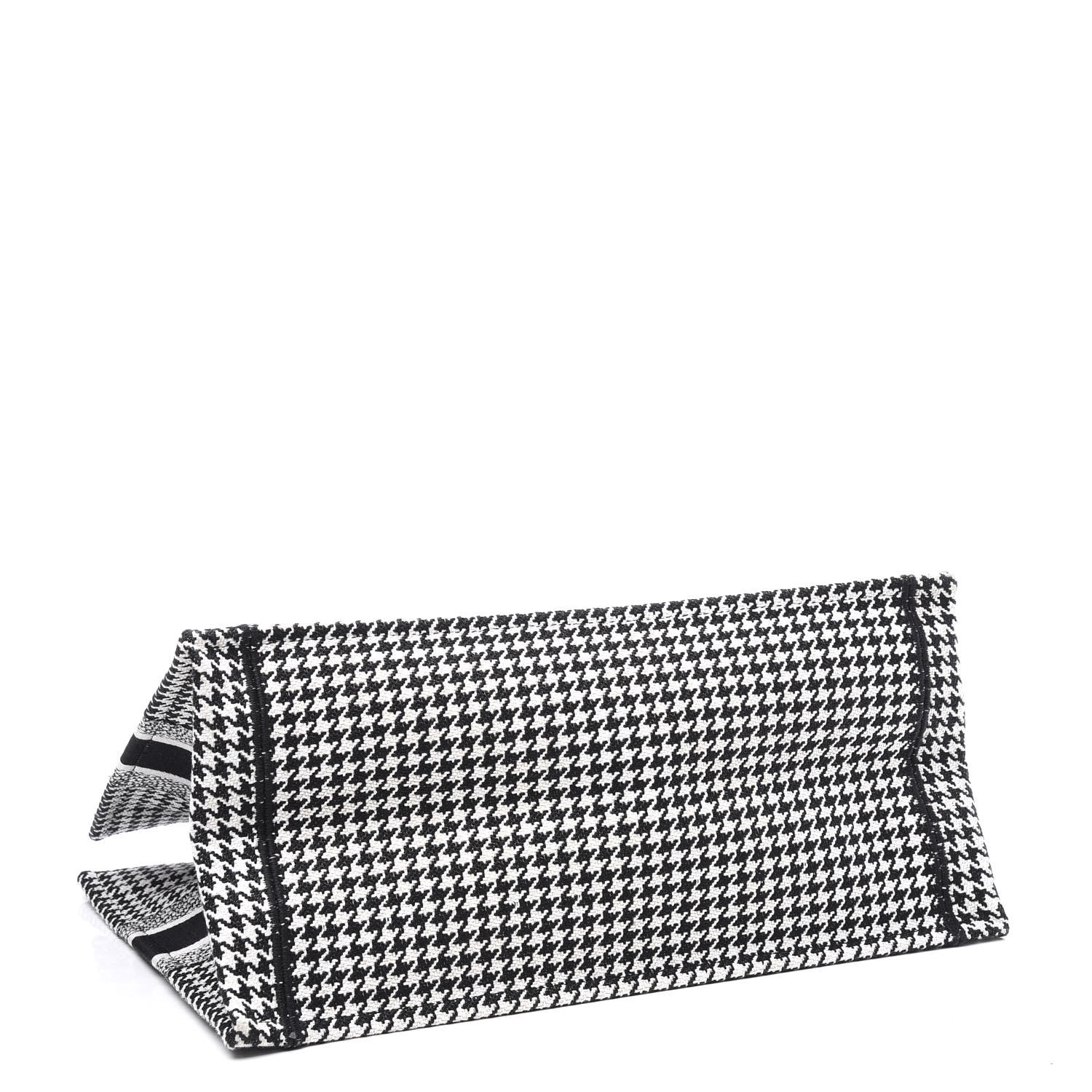 Christian Dior Canvas Houndstooth Embroidered Medium Book Tote Black White 3 of 10