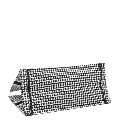 Christian Dior Canvas Houndstooth Embroidered Medium Book Tote Black White 3 of 10