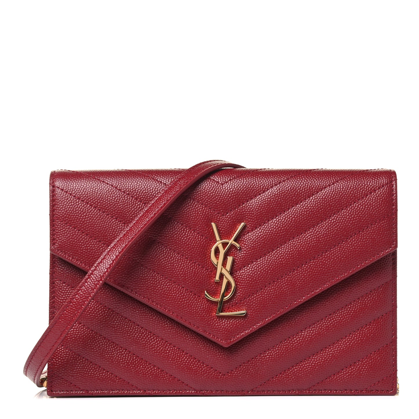 Grain De Poudre Matelasse Chevron Monogram Envelope Chain Wallet Rouge Opyum