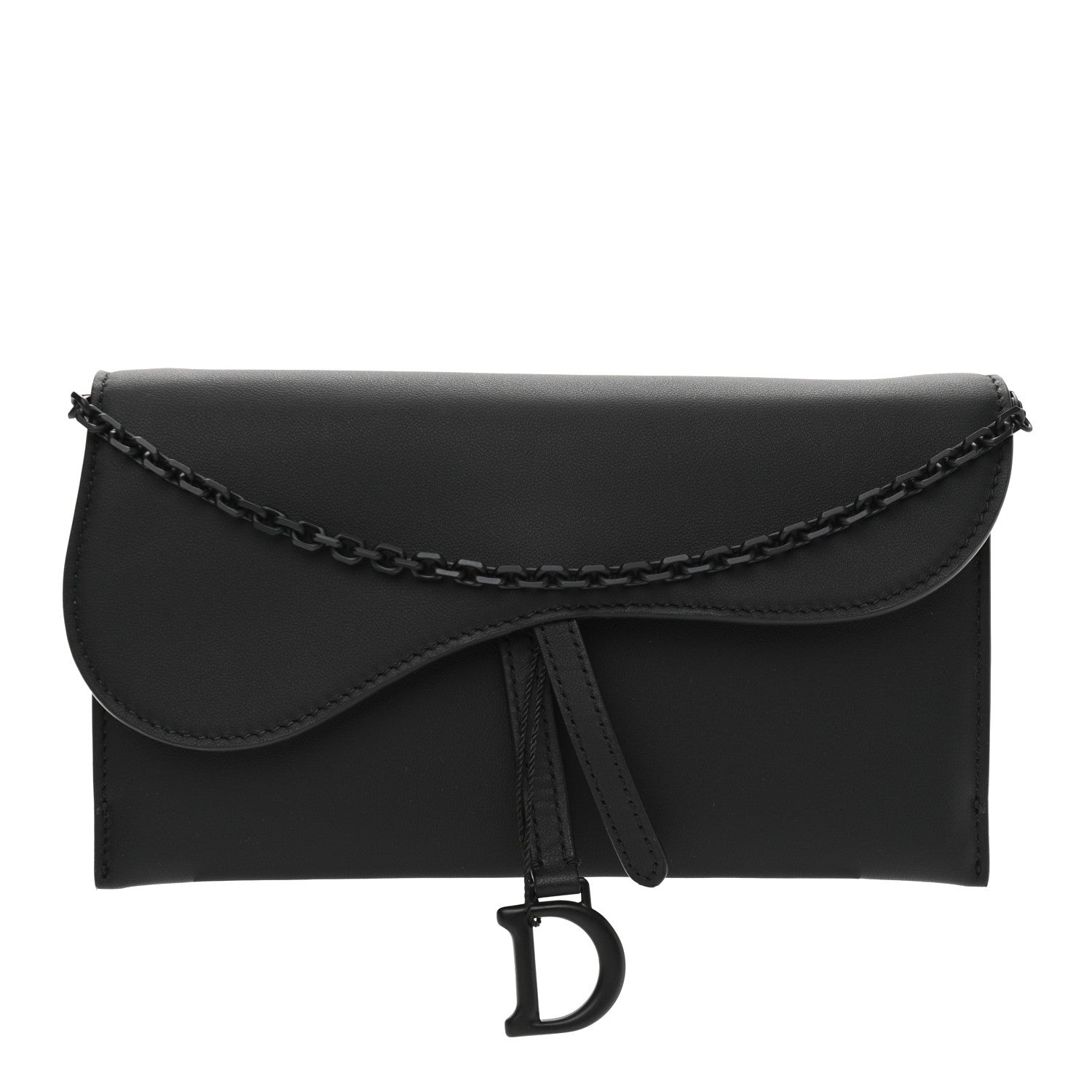 Christian Dior Ultra Matte Calfskin Saddle Chain Wallet Pouch Black 1 of 13