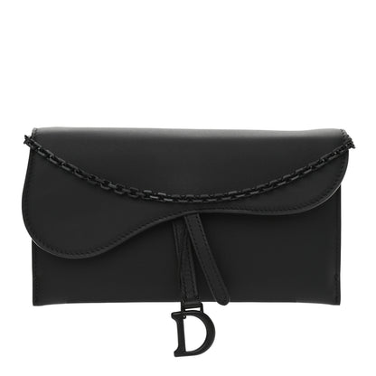 Christian Dior Ultra Matte Calfskin Saddle Chain Wallet Pouch Black 1 of 13
