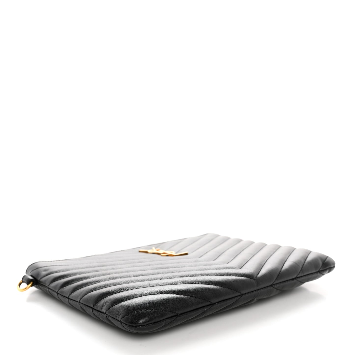 Calfskin Matelasse Chevron Monogram A5 Wristlet Black