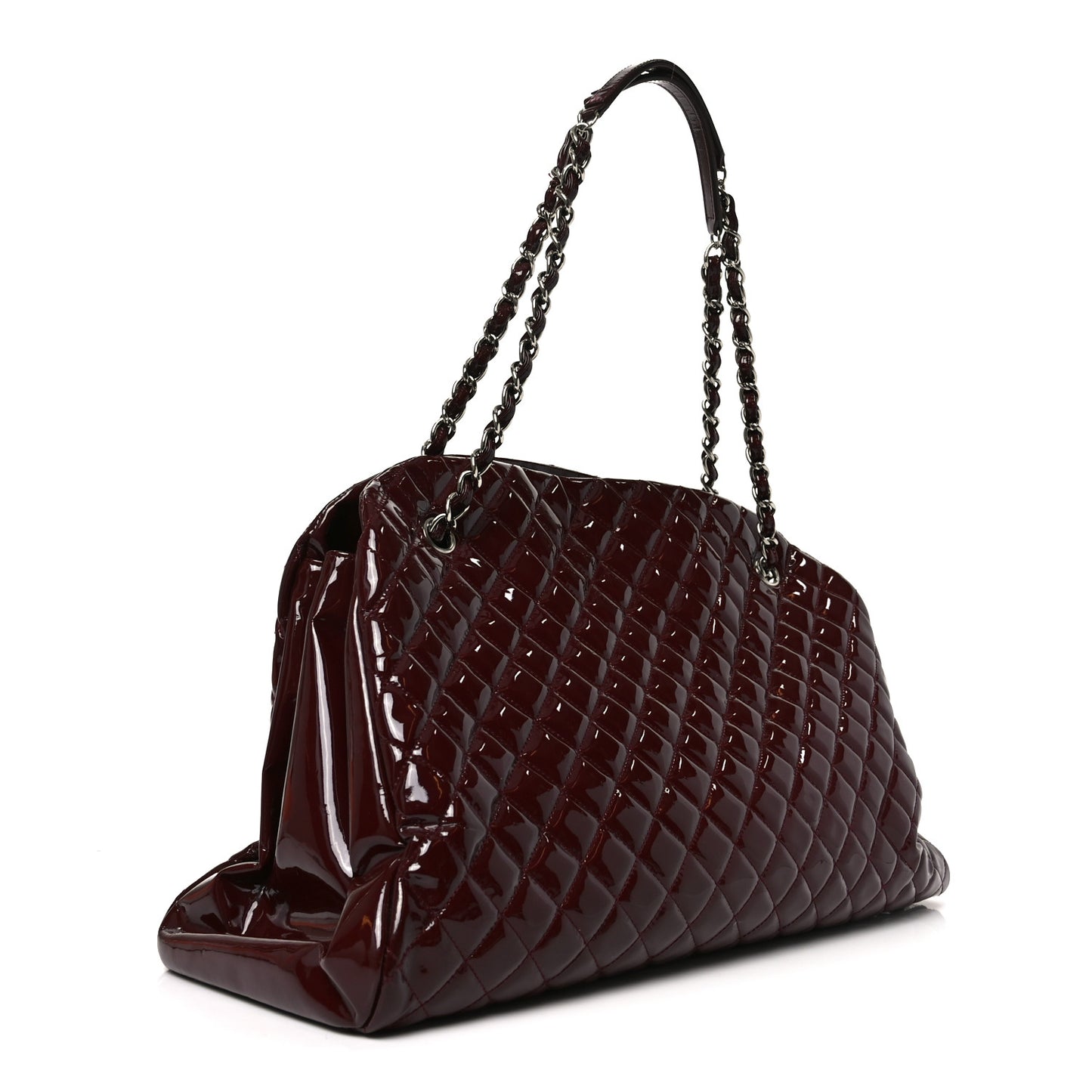 Patent Quilted Large Just Mademoiselle Bowling Bag Plum